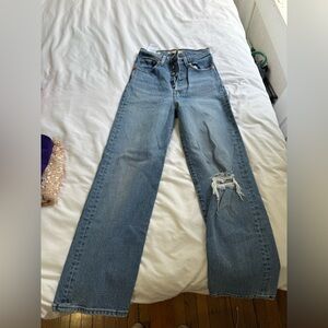 Levis Ribcage Blue Distressed Women Jeans